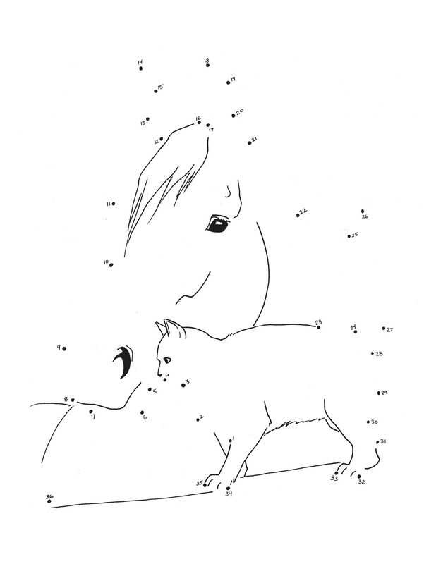 ausmalbild Pferd und Katze